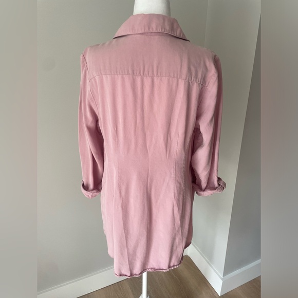Soft Surroundings M Tencel Button Top Wrap‎ Tunic Diagonal Asymmetrical Pink Tab - Picture 4 of 11
